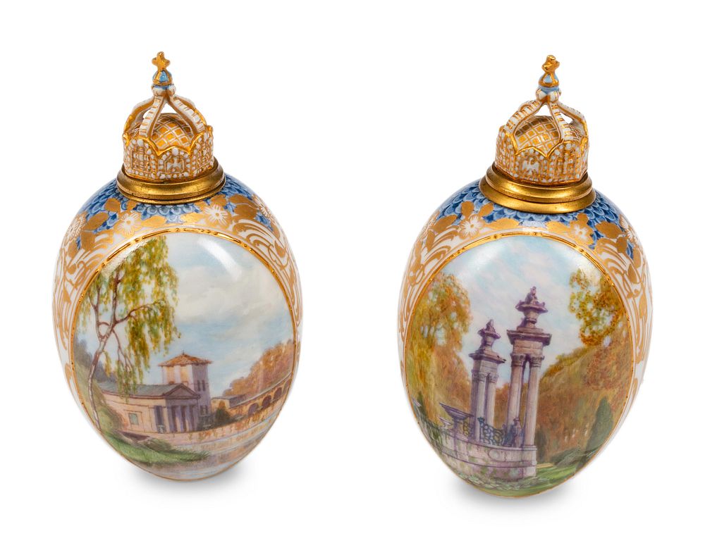 Appraisal: Two Continental Porcelain Egg-Form Scent Bottles Two Continental Porcelain Egg-Form