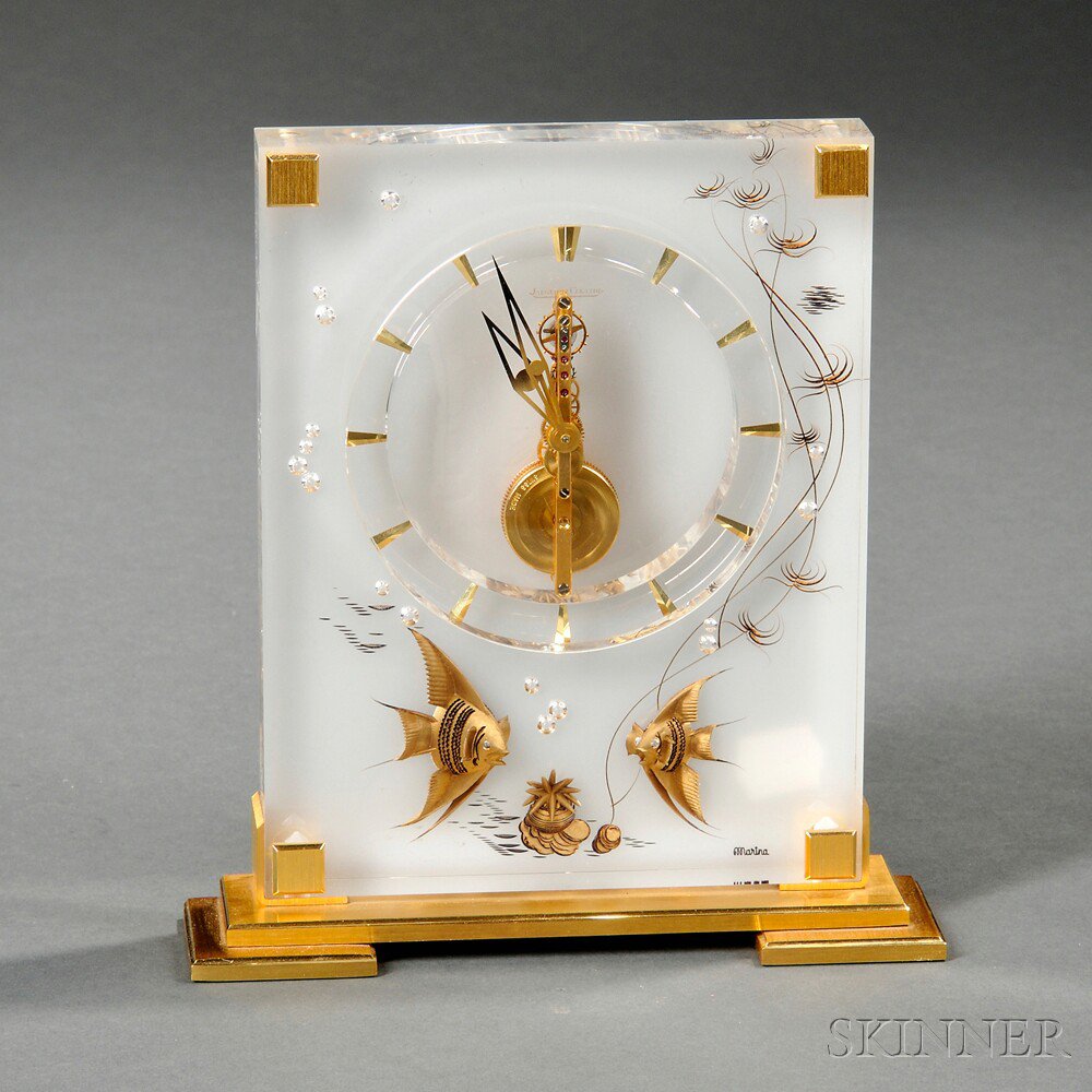 Appraisal: Jaeger-LeCoultre Marina Brass-mounted Lucite Eight-day Table Clock mid- th century