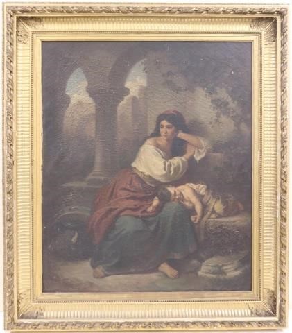 Appraisal: TH CENTURY OIL ON CANVAS DEPICTING A ROMANYGYPSY WOMAN WITH