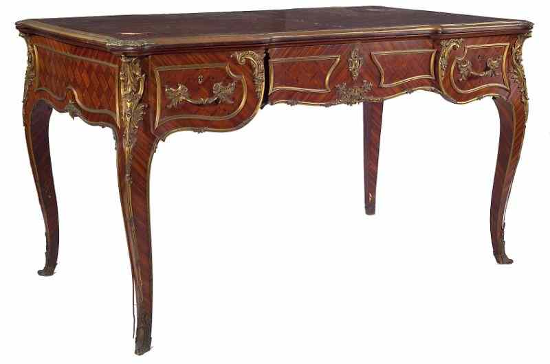 Appraisal: Louis XV Style Bureau Platcirca kingwood veneer marquetry top inlaid