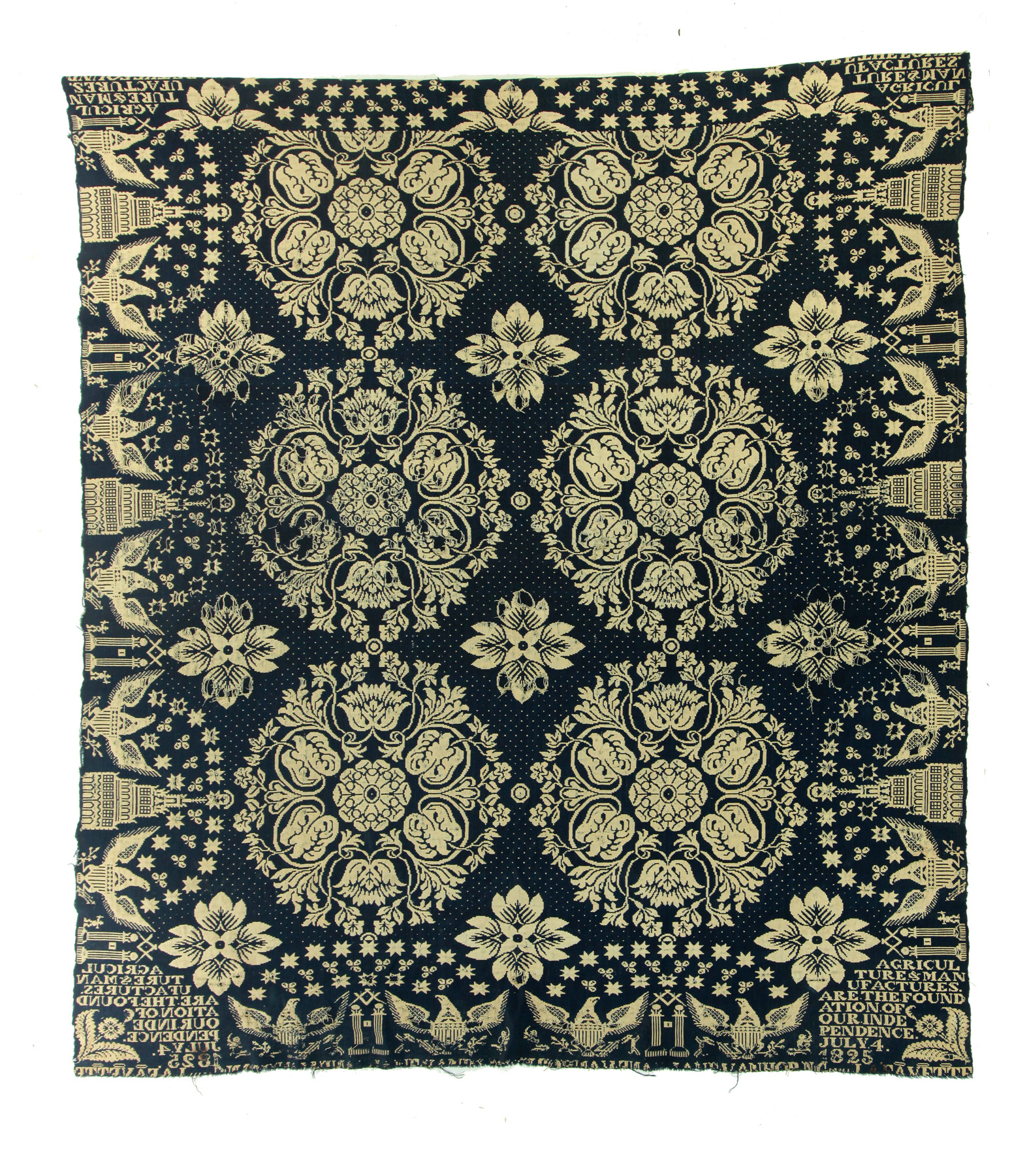 Appraisal: TWO JACQUARD COVERLETS Probably Craig Family weavers Indiana mid th