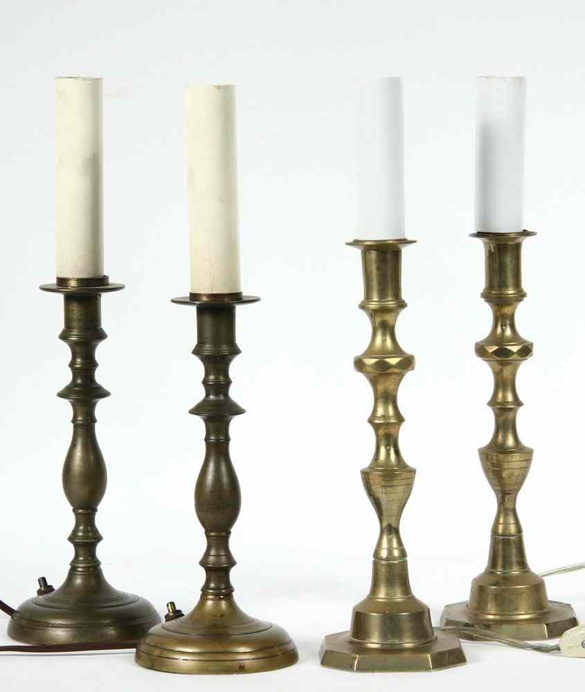 Appraisal: LAMPS - Two pair of English brass 's candle sticks