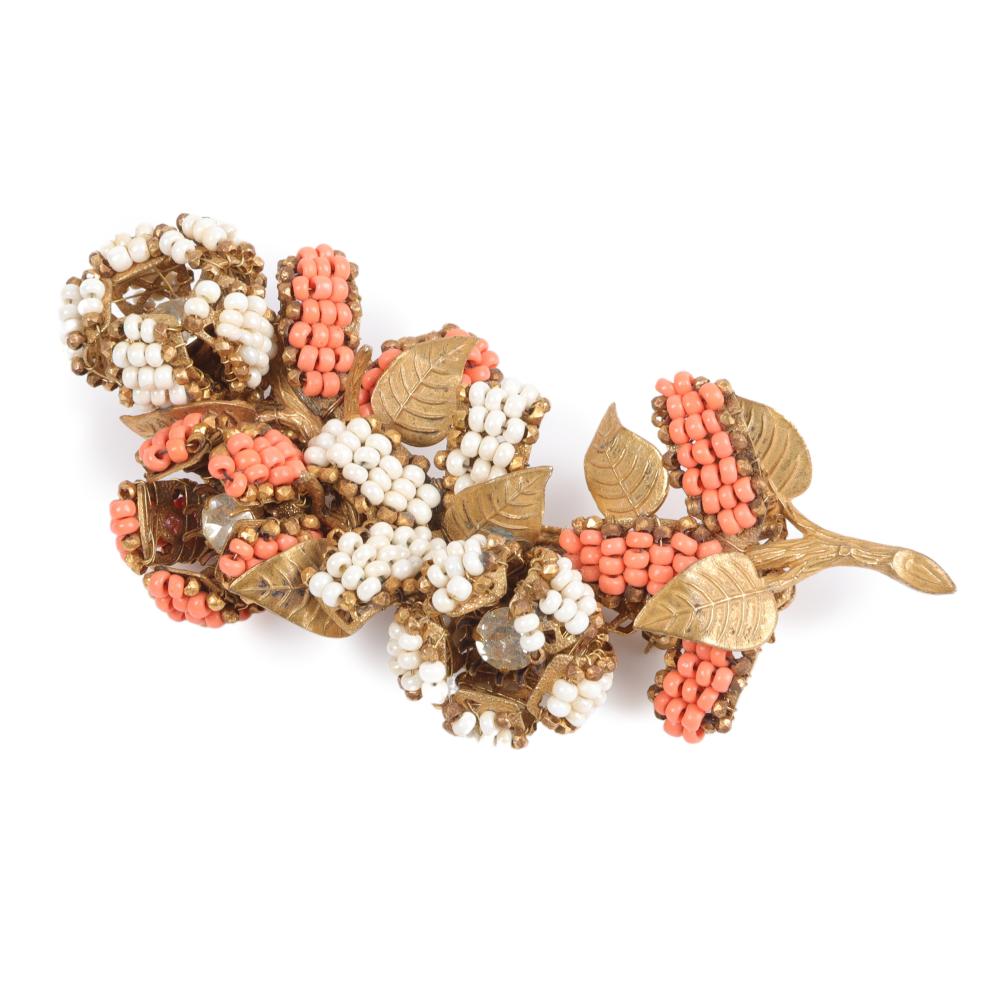 Appraisal: Miriam Haskell early dimensional coral and white glass spray brooch