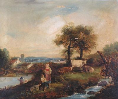 Appraisal: English School th Century Pastoral Landscape Oil on canvas x