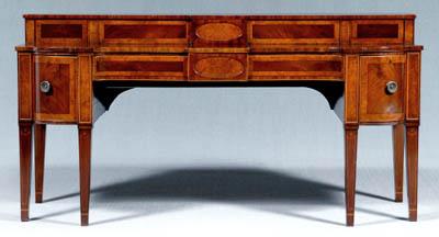 Appraisal: Hepplewhite inlaid mahogany sideboard figured mahogany veneers set with burlwood