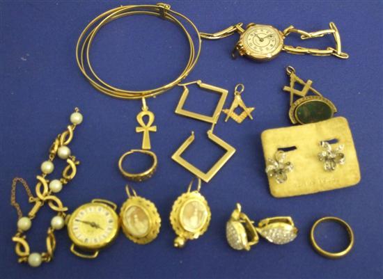 Appraisal: A mixed collection of jewellery including two Masonic fobs