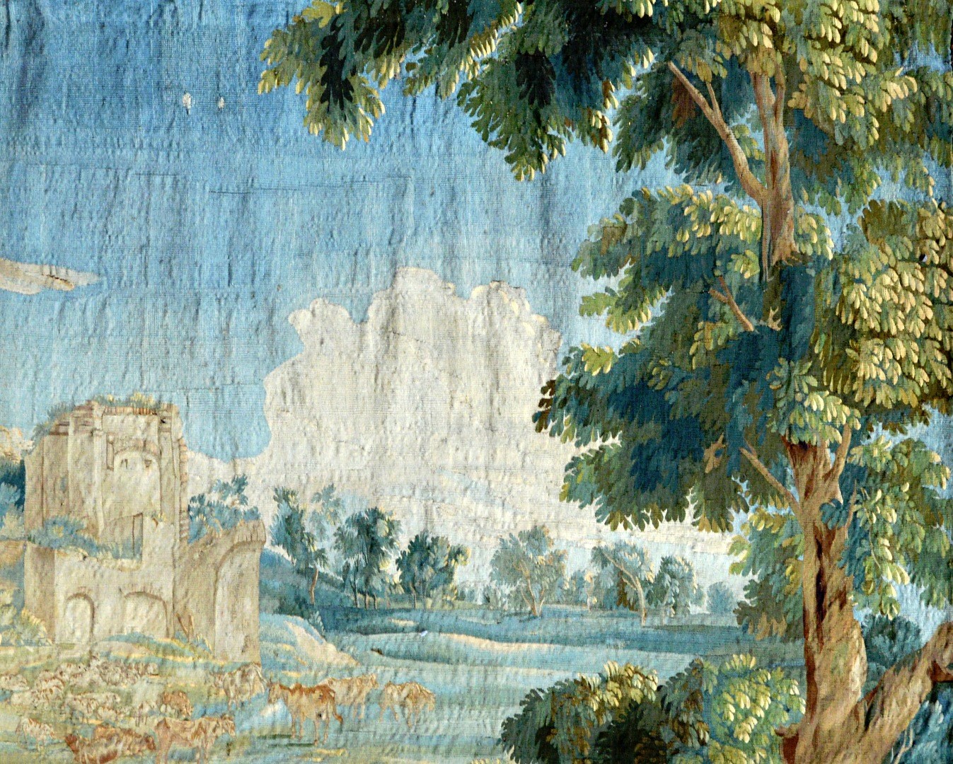 Appraisal: An early th century Flemish tapestry fragment depicting ruins and