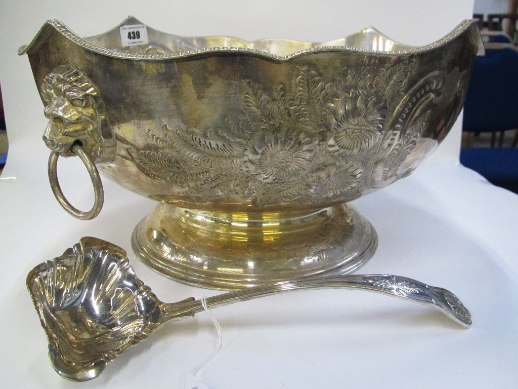 Appraisal: Pair of large silver plated punch bowls with lion's mask