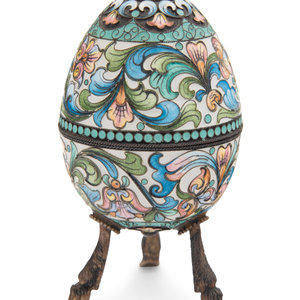 Appraisal: A Russian Enameled Silver Egg Maker's Mark for Feodor Ruckert