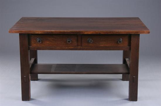 Appraisal: AMERICAN MISSION LIFETIME LIBRARY TABLE th century oak partial label