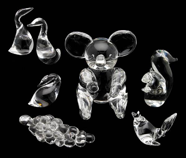 Appraisal: A collection of seven Steuben clear glass animals and fruit