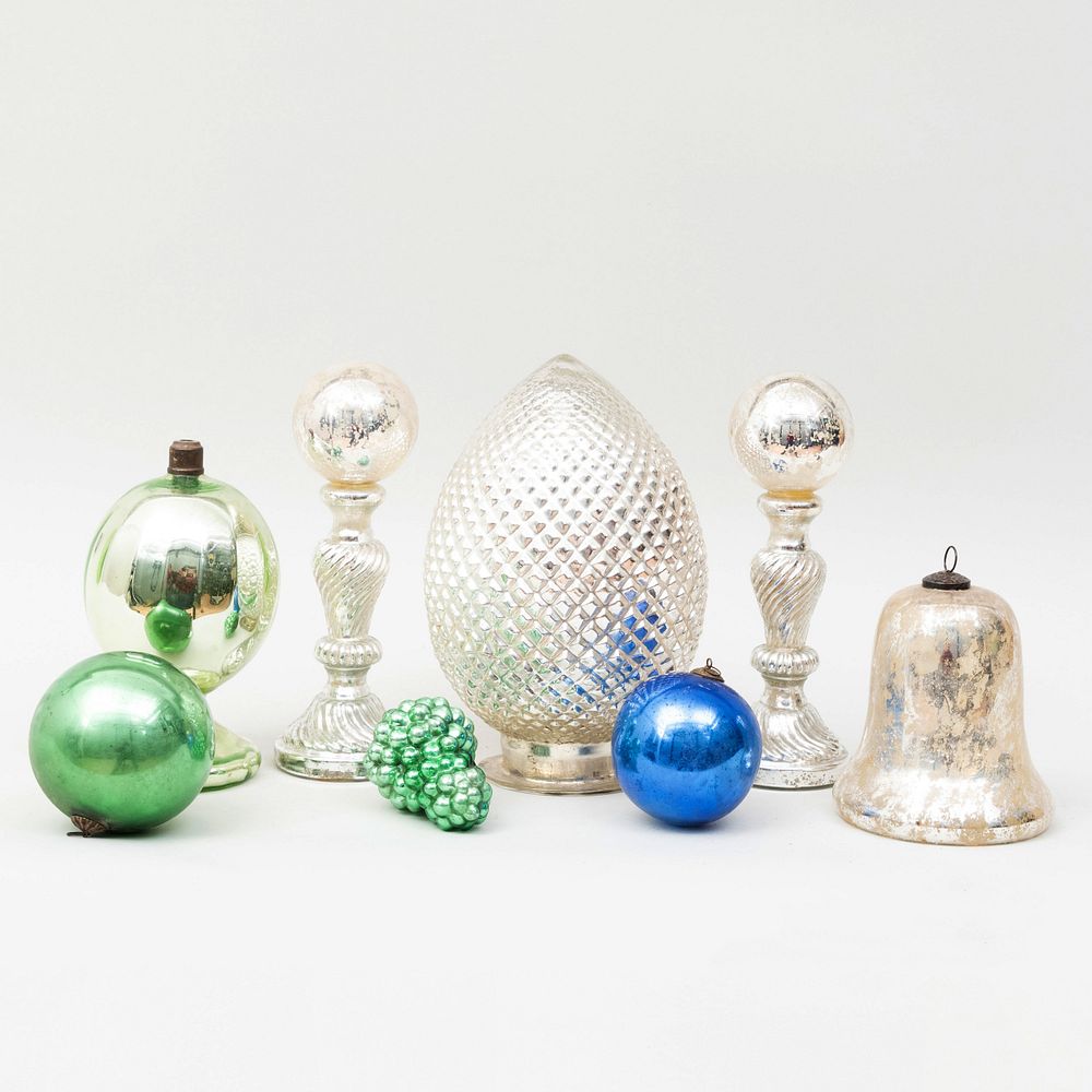 Appraisal: Group of Mercury Glass Table Objects Comprising An acorn finial