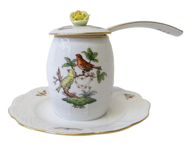 Appraisal: Herend Rothschild Bird Porcelain Sugar with Ladle Herend Rothschild Bird