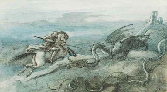 Appraisal: Doyle Richard A knight charging down a dragon watercolour and