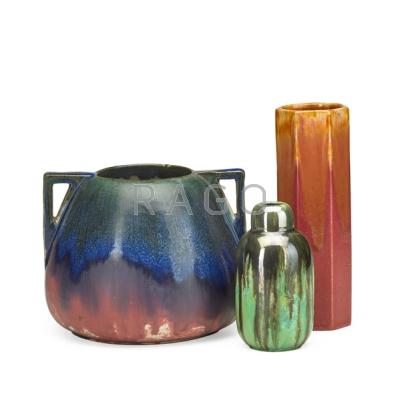 Appraisal: FULPER Three vases assorted glazes Flemington NJ - Vertical rectangular