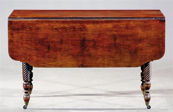 Appraisal: Empire carved walnut drop-leaf table circa rectangular top with shaped