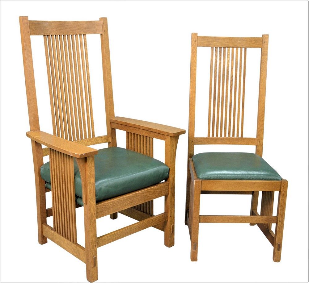 Appraisal: Set of Eight Stickley Mission Style Oak Dining Chairs two