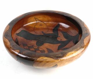 Appraisal: Carved Wooden Bowl Carved wooden bowl H x Dia Scratches