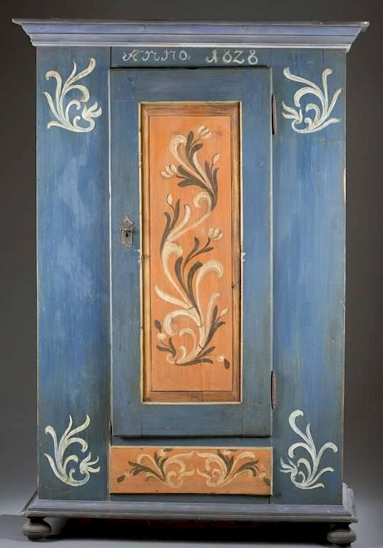 Appraisal: American blue painted armoire Early th century An American blue