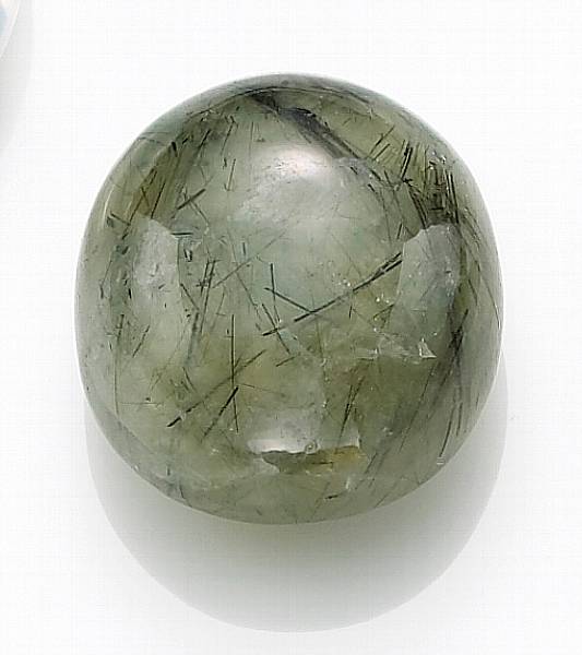 Appraisal: Rutile-in-Prehnite An oval cabochon of leaf-green hue which displays black