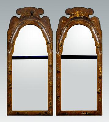 Appraisal: Pair Queen Anne looking glasses japanned decoration on yellow ground