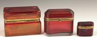 Appraisal: Group of Three Cranberry Glass Dresser Boxes earl Group of