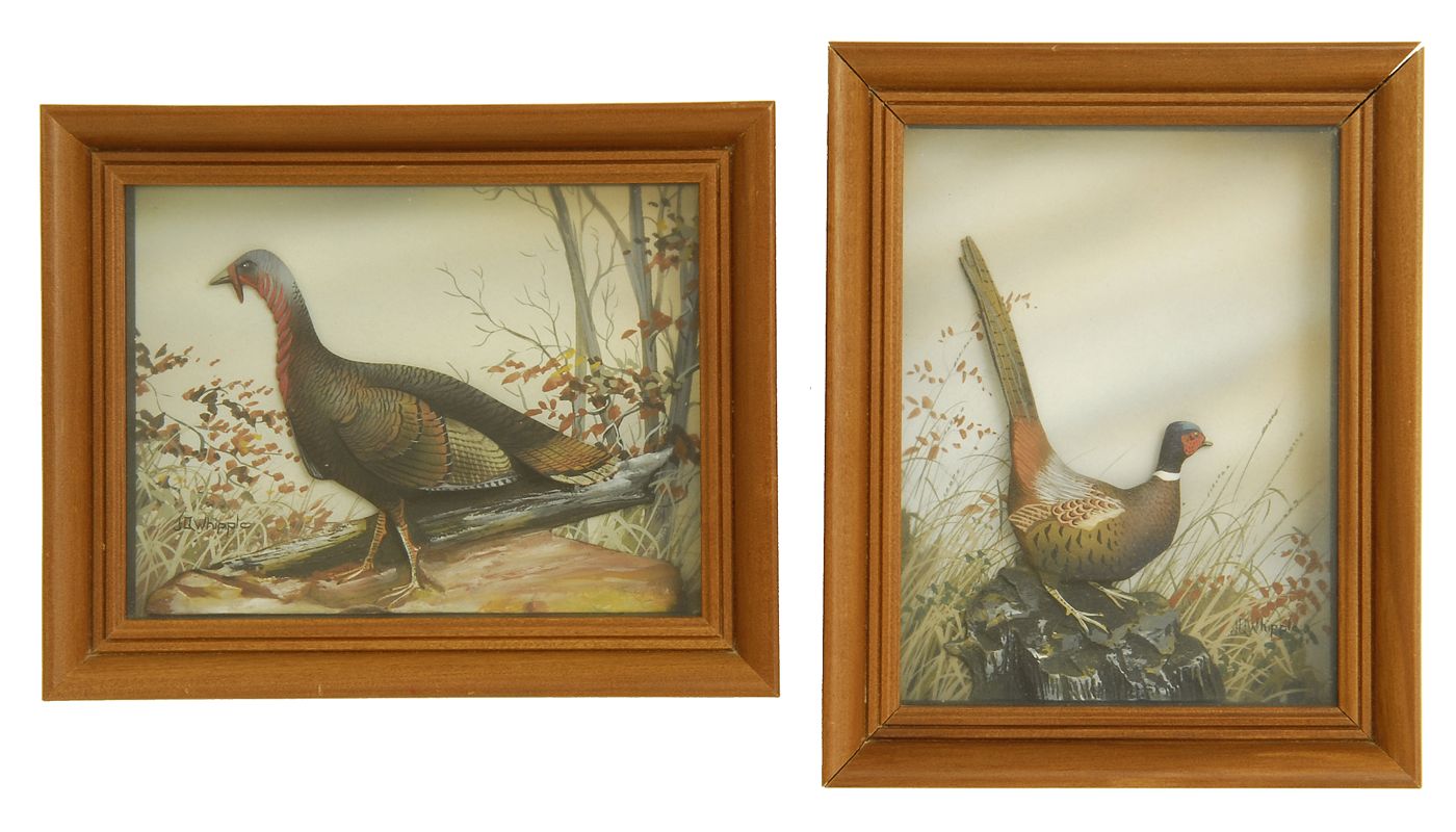 Appraisal: TWO FRAMED JOSEPH Q WHIPPLE SHADOW BOX DIORAMAS Circa Ringed-neck