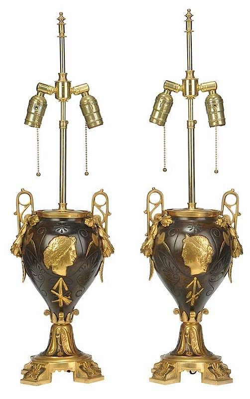 Appraisal: Pair Neoclassical Style Gilt Bronze Lamps Continental late th early