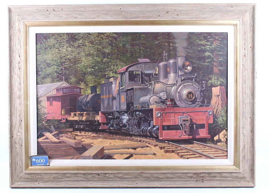 Appraisal: James Finnell Original Framed Train Oil Painting Included in this