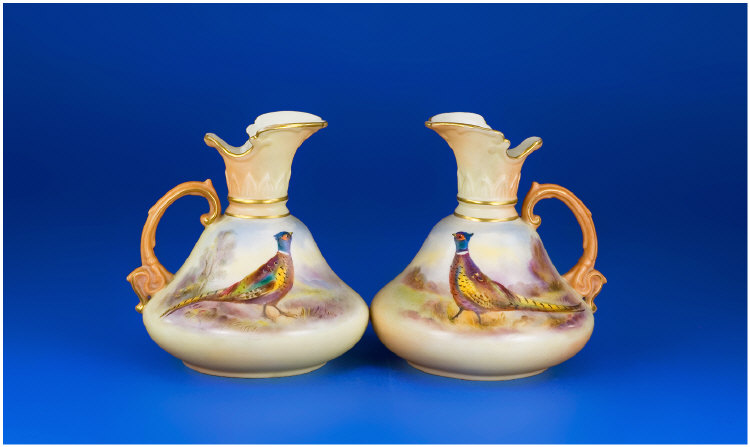 Appraisal: Worcester Locke Co Pair of Squat Single Handled Ewers Circa