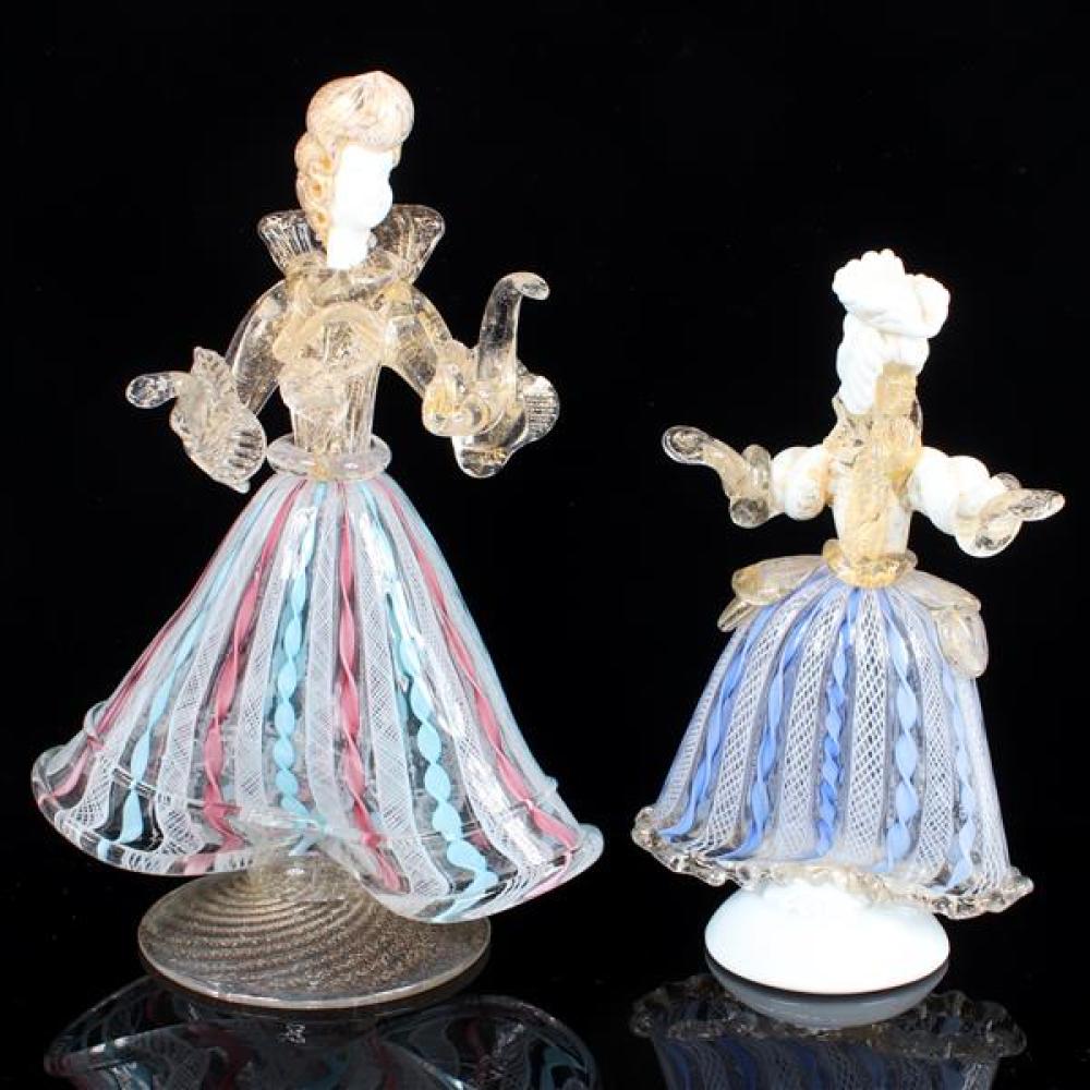 Appraisal: TWO MURANO ITALIAN ART GLASS DANCING FEMALE FIGURES WITH LATTIMO