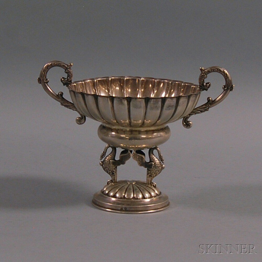 Appraisal: Continental Silver Footed Compote with Swan Base possibly Spanish the