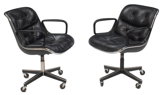 Appraisal: Charles Pollock office chairs pair by Knoll original black leather