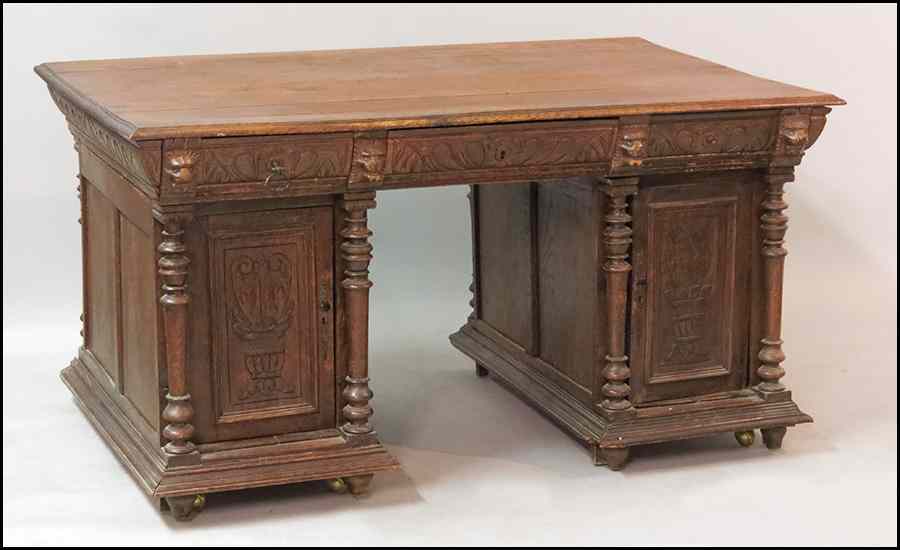 Appraisal: CARVED OAK PARTNER'S DESK In three parts H '' W