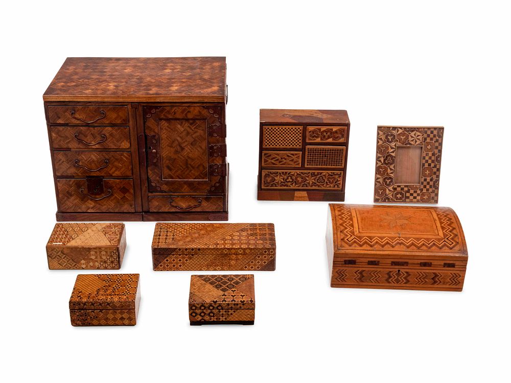 Appraisal: Eight Parquetry Table Articles Eight Parquetry Table Articles th Century