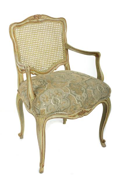 Appraisal: A Louis XV style paint decorated and parcel gilt dining