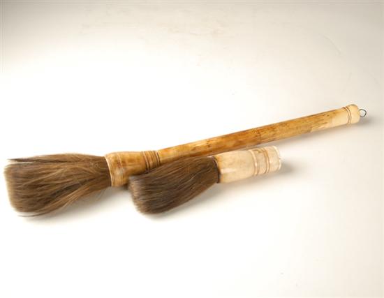 Appraisal: Two Large Chinese Calligraphy Brushes one bone mounted missing its