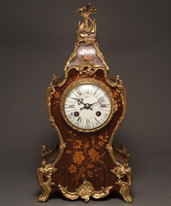 Appraisal: Louis XV style gilt-metal-mounted marquetry inlaid mantel clock retailed by