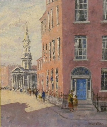 Appraisal: Fergus O'Ryan Irish - oil on canvas street scene with