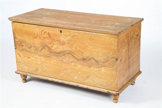 Appraisal: BLANKET CHEST Grain decorated chest in pine with til molded