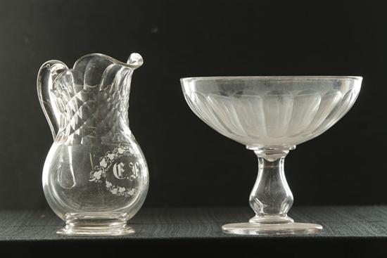 Appraisal: PITCHER AND COMPOTE American mid th century clear flint glass