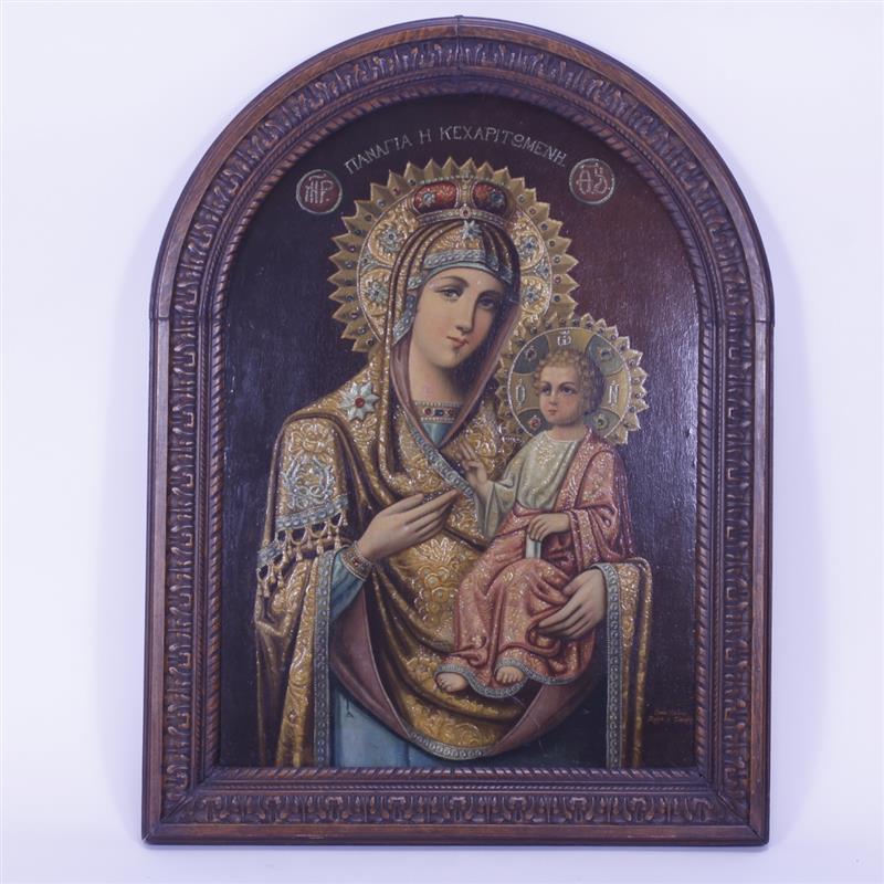 Appraisal: Panagia Kexaritomeni Mother of God Greek Orthodox Icon oil with