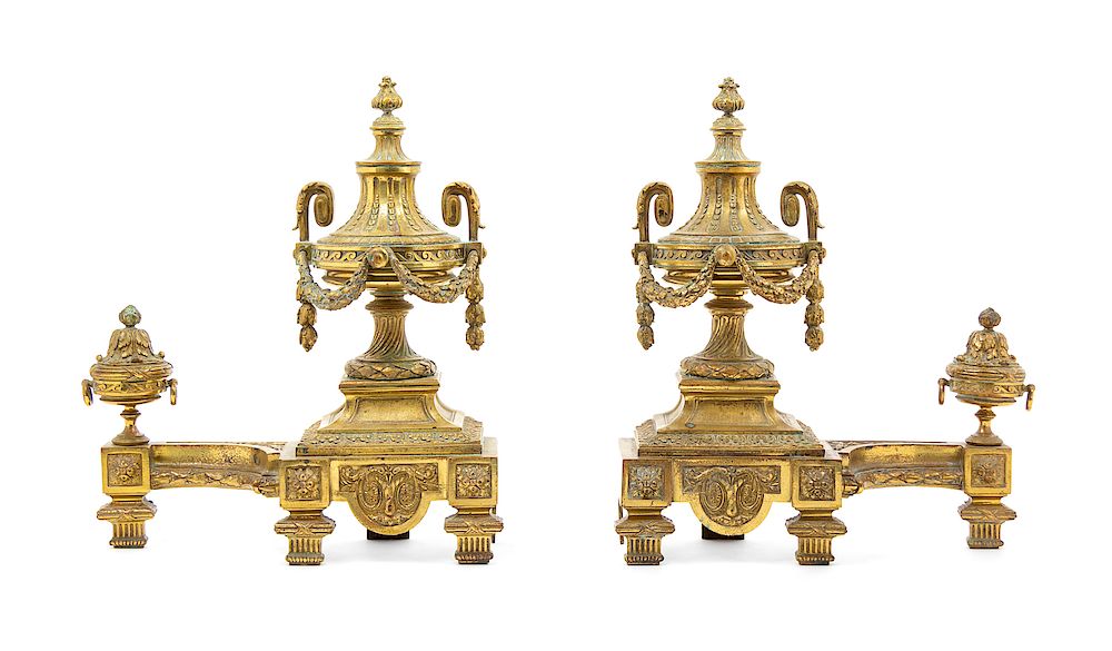 Appraisal: A Pair of Louis XVI Style Gilt Bronze Chenets A