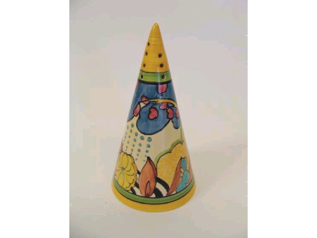 Appraisal: A CONICAL SUGAR SIFTER decorated in the Moonlight pattern of