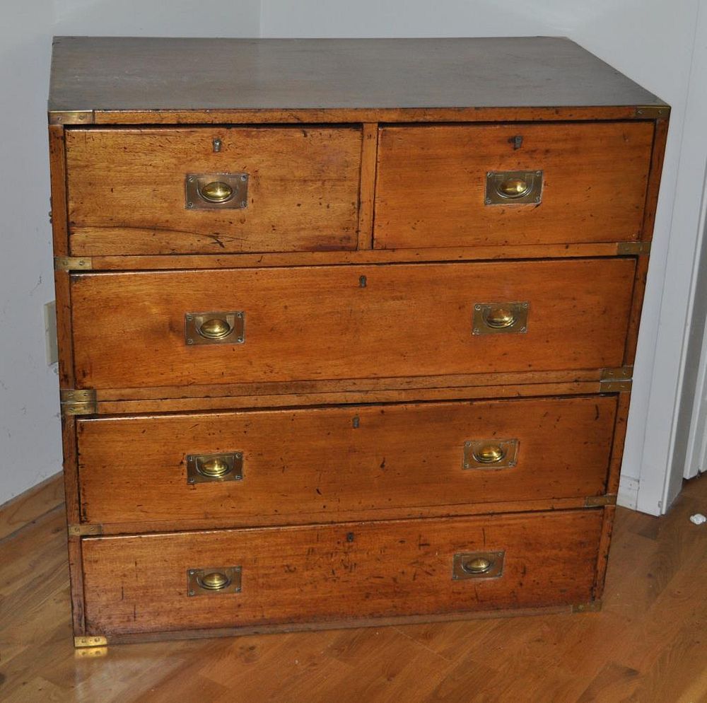 Appraisal: Georgian Faded Mahogany Two Part Campaign Chest with brass mounts