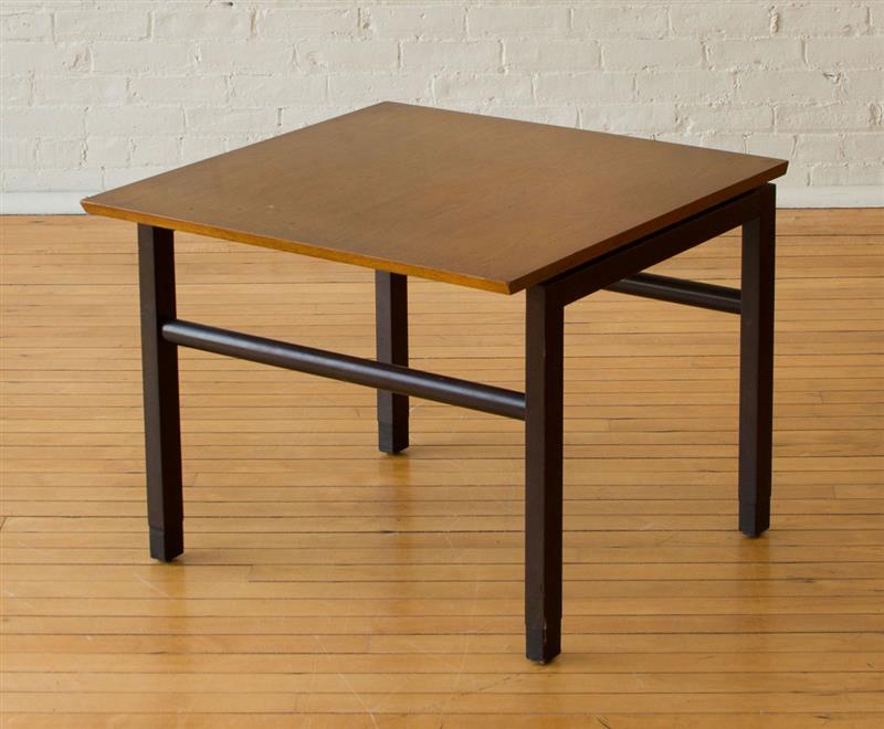 Appraisal: DUNBAR WALNUT SIDE TABLE With leather-wrapped feet marked x x