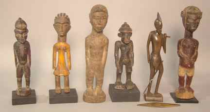 Appraisal: GROUP OF SIX AFRICAN CARVED WOOD STANDING FIGURES including a