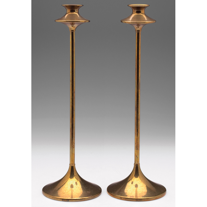 Appraisal: Arts and Crafts candlesticks pair large form in brass unmarked