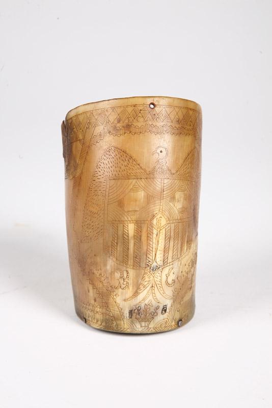 Appraisal: FOLK ART HORN CUP WITH EAGLE Possibly Texas nd quarter-