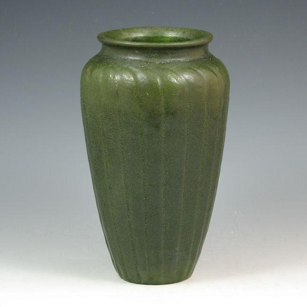 Appraisal: Grueby Arts Crafts vase in matte green with overlapping leaves